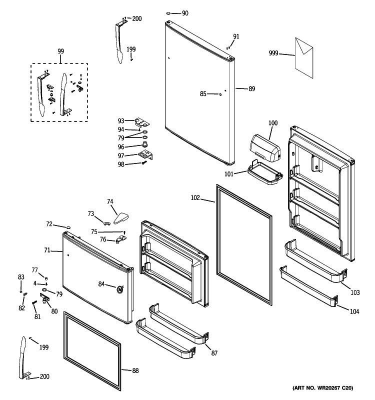 DOORS Diagram and Parts List for GTH21SCXASS  General Electric Refrigerator