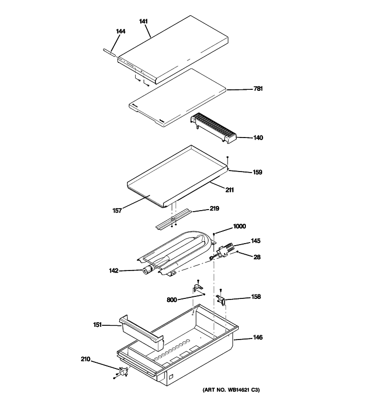 GRIDDLE ASSEMBLY Diagram and Parts List for ZGU486NDP1SS  General Electric Cooktop