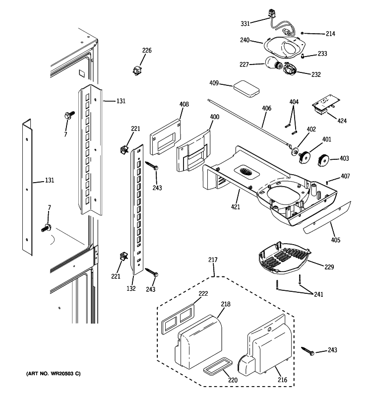 FRESH FOOD SECTION Diagram and Parts List for GBSL3HCXCLLS  General Electric Refrigerator