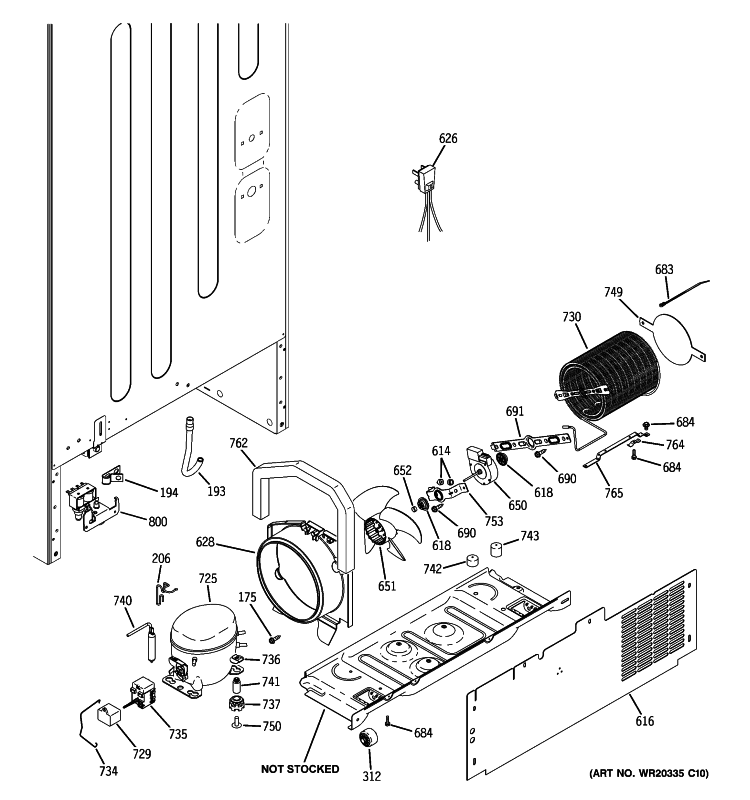 MACHINE COMPARTMENT Diagram and Parts List for GBSL3HCXCLLS  General Electric Refrigerator