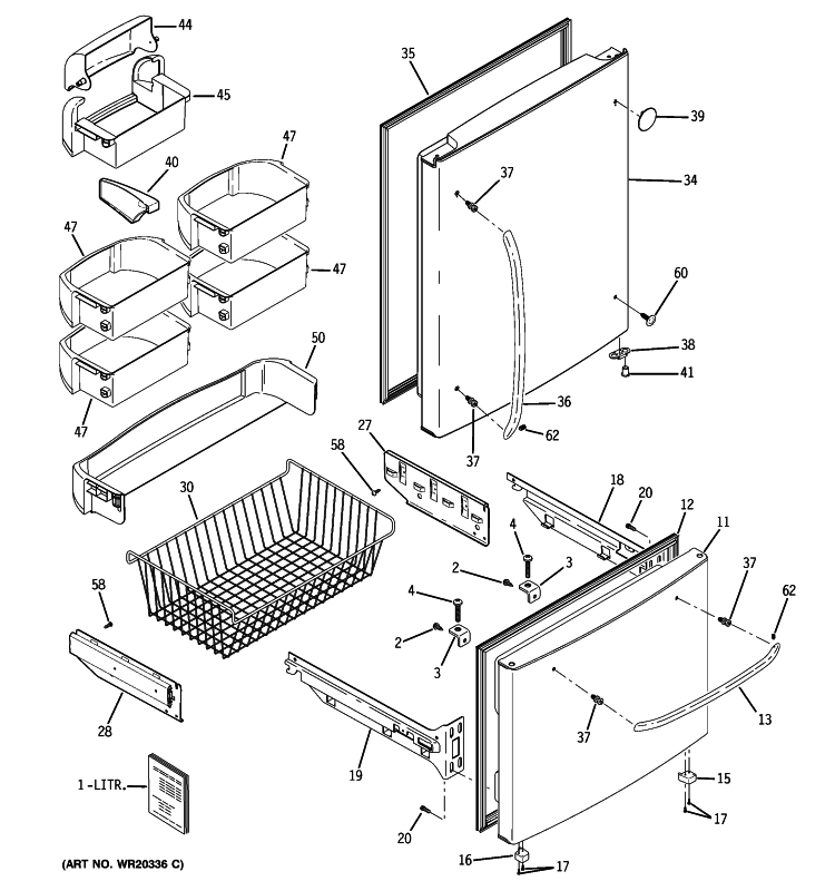 DOORS Diagram and Parts List for GDSL0KCXARLS  General Electric Refrigerator