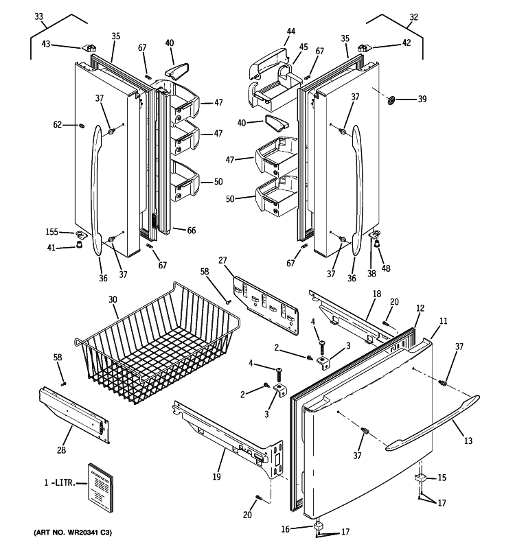 DOORS Diagram and Parts List for GFSF2KEYABB  General Electric Refrigerator