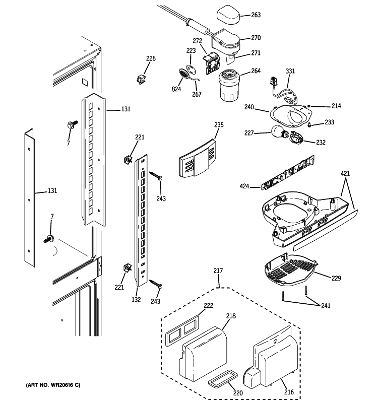 FRESH FOOD SECTION Diagram and Parts List for GFSF2KEYCBB  General Electric Refrigerator