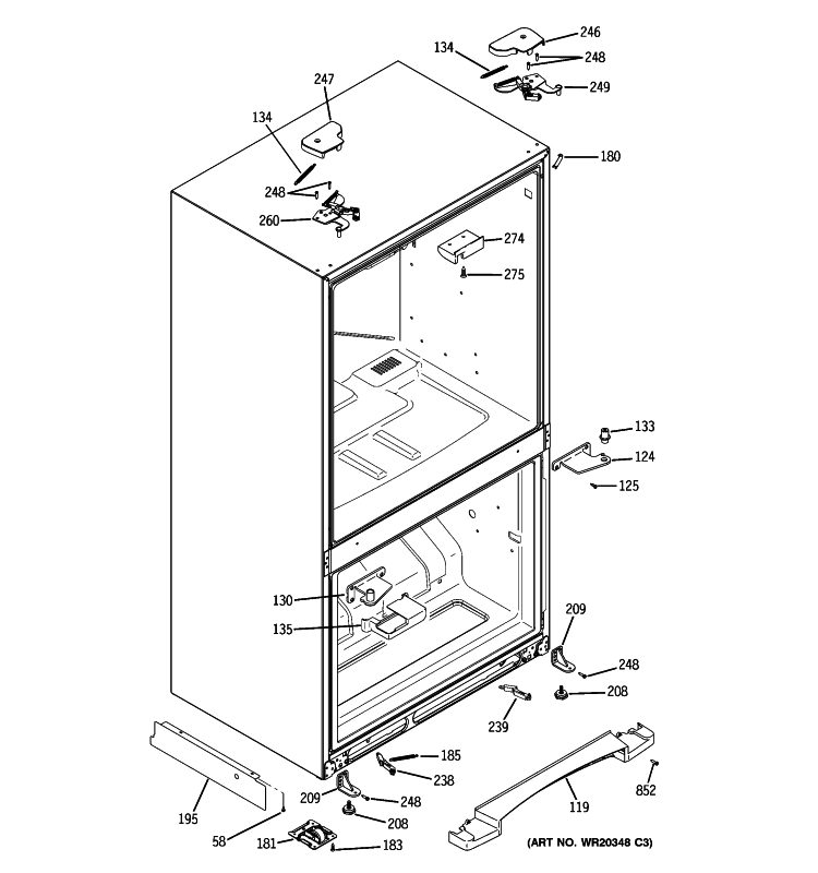 CASE PARTS Diagram and Parts List for GFSS2KEXASS  General Electric Refrigerator