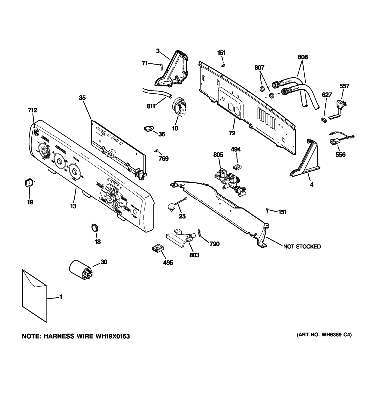 CONTROLS & BACKSPLASH Diagram and Parts List for GWRE6270K0WW  General Electric Washer