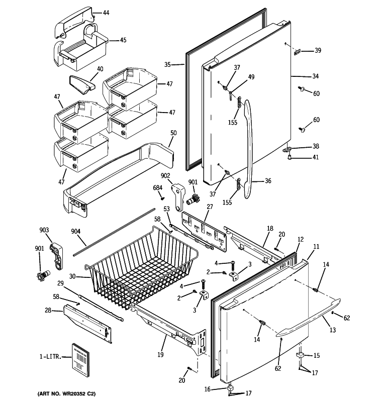 DOORS Diagram and Parts List for PDSF0MFXBRCC  General Electric Refrigerator
