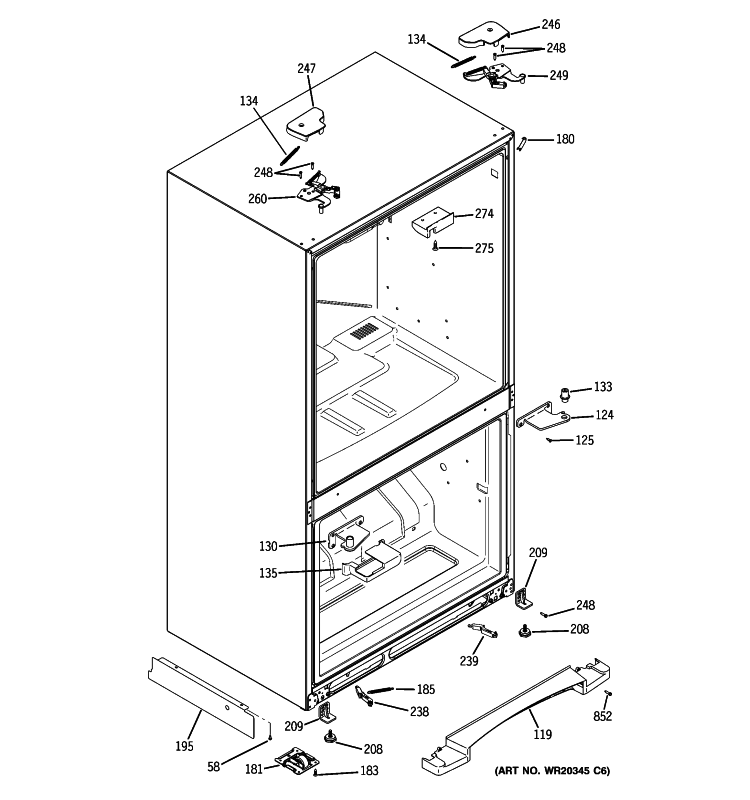 CASE PARTS Diagram and Parts List for PFSS2MIXBSS  General Electric Refrigerator