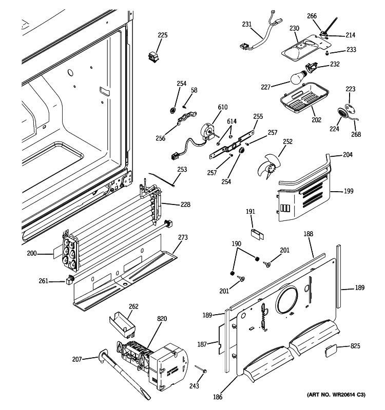FREEZER SECTION Diagram and Parts List for PFSS2MJYASS  General Electric Refrigerator