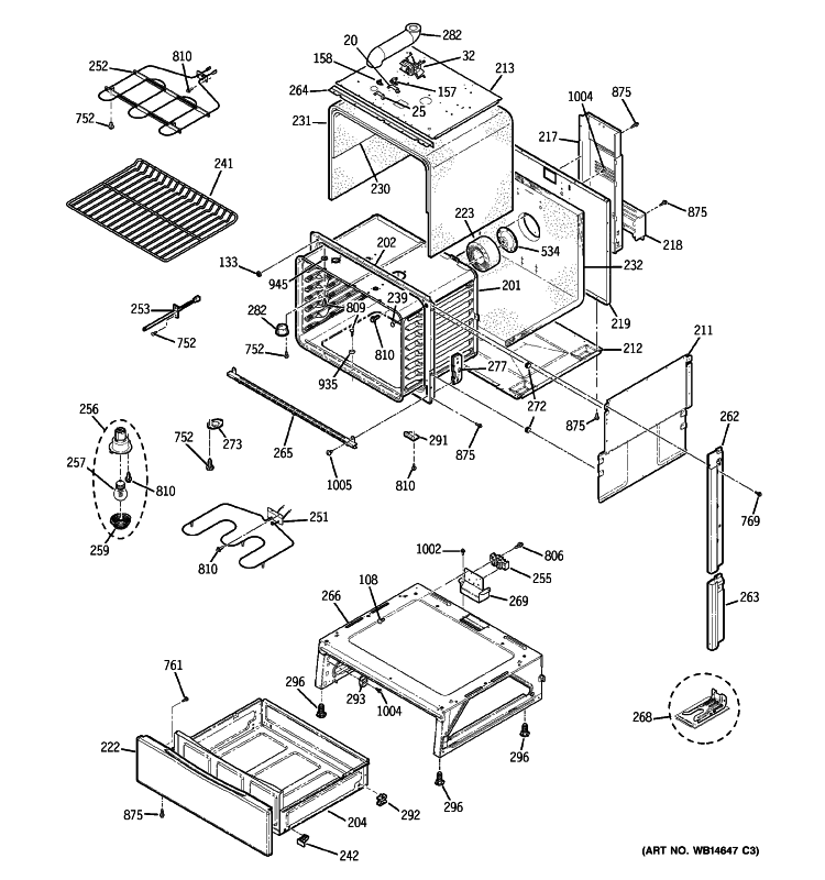 BODY PARTS Diagram and Parts List for JSP39SN2SS  General Electric Range