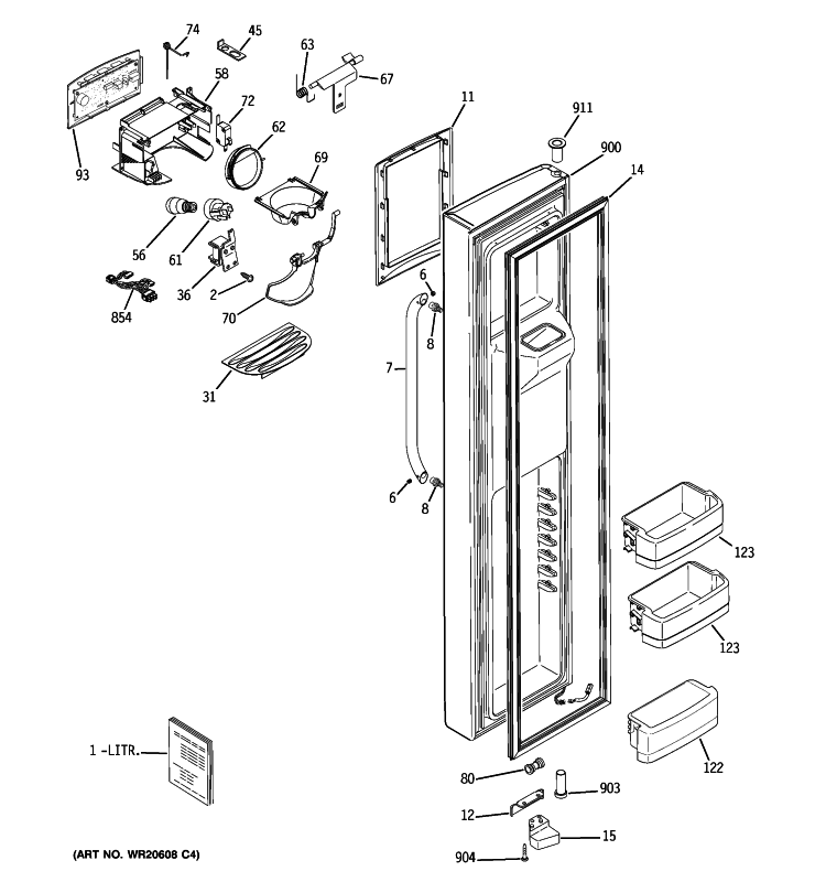 FREEZER DOOR Diagram and Parts List for GSHF3KGXGCCC  General Electric Refrigerator