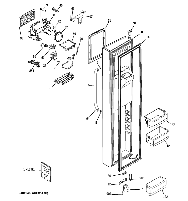 FREEZER DOOR Diagram and Parts List for GSHF3KGXHCBB  General Electric Refrigerator