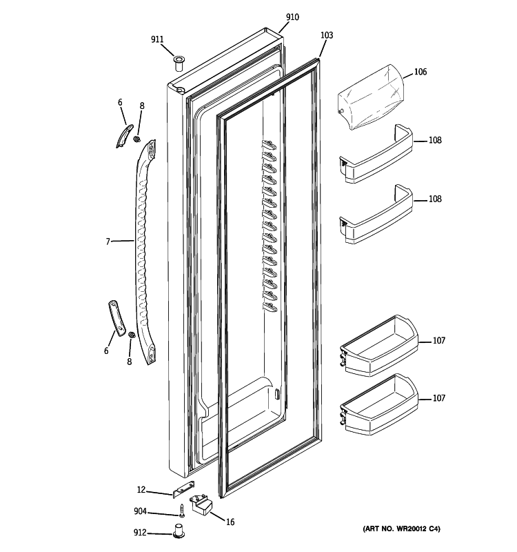 FRESH FOOD DOOR Diagram and Parts List for GSS23WGTLWW  General Electric Refrigerator