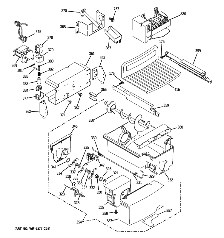 ICE MAKER & DISPENSER Diagram and Parts List for GSS23WGTLWW  General Electric Refrigerator