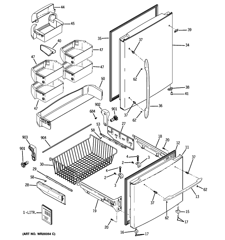 DOORS Diagram and Parts List for PDSS0MFXBRSS  General Electric Refrigerator