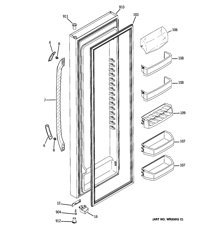 FRESH FOOD DOOR Diagram and Parts List for GSS23QGTL CC  General Electric Refrigerator