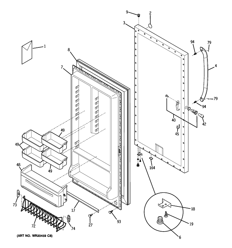FREEZER DOOR Diagram and Parts List for FUM17SVCRWW  General Electric Freezer