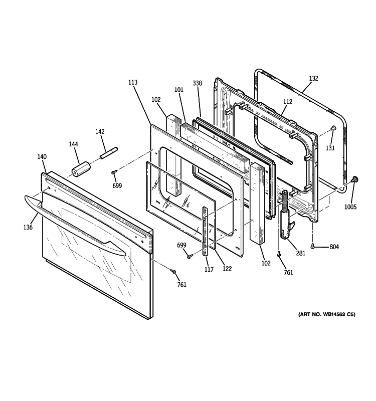 DOOR Diagram and Parts List for JCSP38DN2WW  General Electric Range