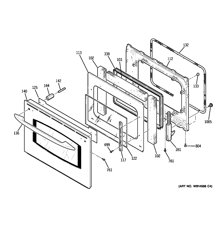 DOOR Diagram and Parts List for JCSP42SN2SS  General Electric Range