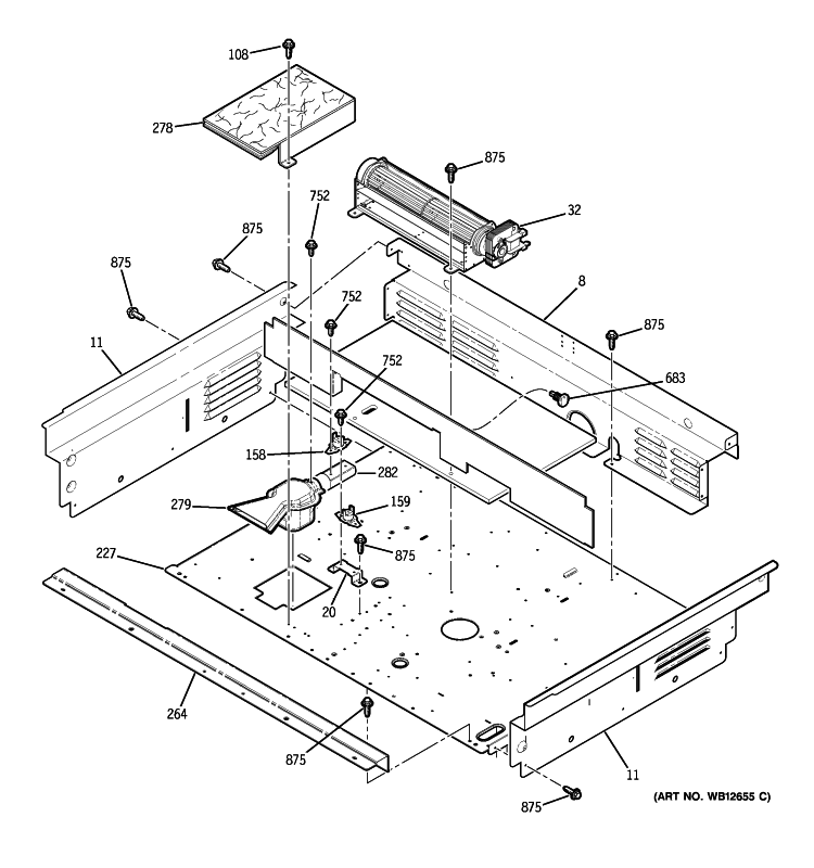 COOLING FAN Diagram and Parts List for JCSP46SP1SS  General Electric Range