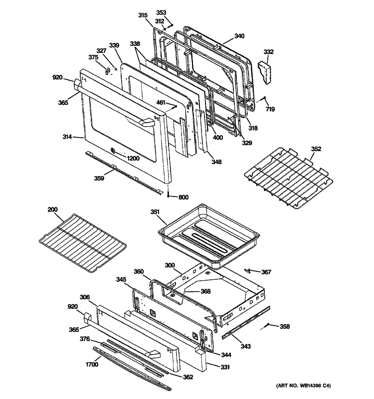DOOR & DRAWER PARTS Diagram and Parts List for CGS980SEM5SS  General Electric Range
