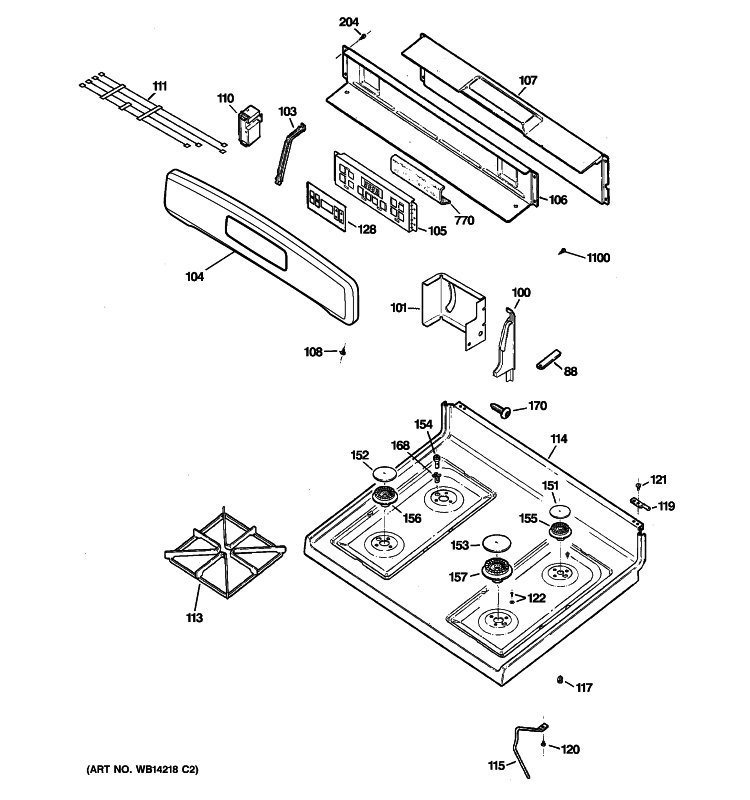 CONTROL PANEL & COOKTOP Diagram and Parts List for JGB280MEN4BS  General Electric Range