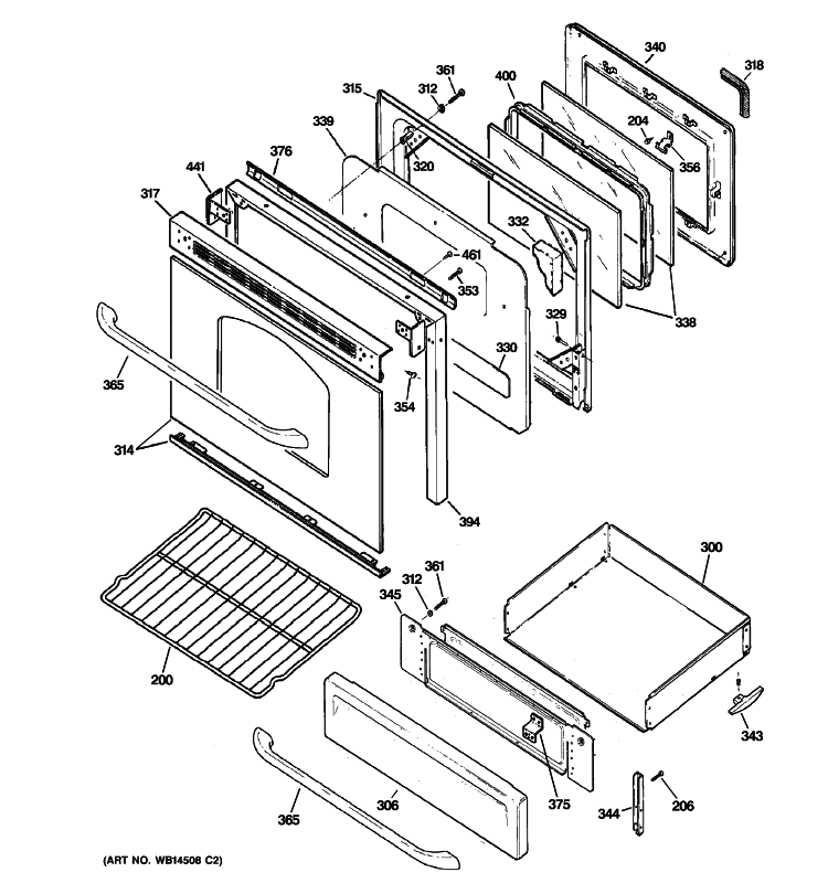 DOOR & DRAWER PARTS Diagram and Parts List for JGB280SEN4SS  General Electric Range
