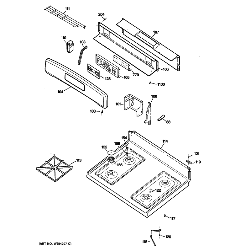 CONTROL PANEL & COOKTOP Diagram and Parts List for JGBP25DEM8BB  General Electric Range