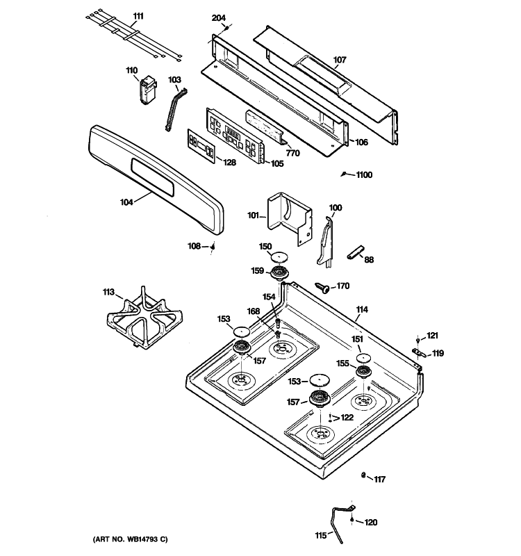 CONTROL PANEL & COOKTOP Diagram and Parts List for JGBP28MEM7BS  General Electric Range