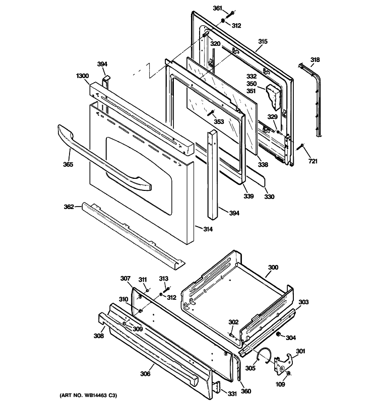 DOOR & DRAWER PARTS Diagram and Parts List for JGBS24GEM4SS  General Electric Range