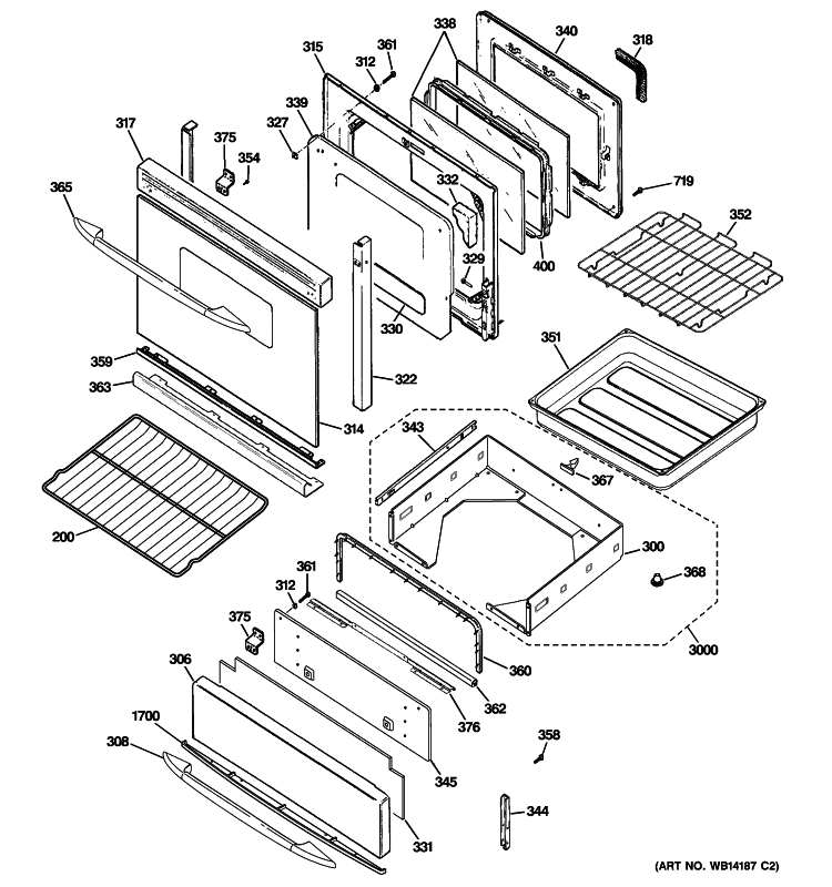DOOR & DRAWER PARTS Diagram and Parts List for P2B918DEM4WW  General Electric Range