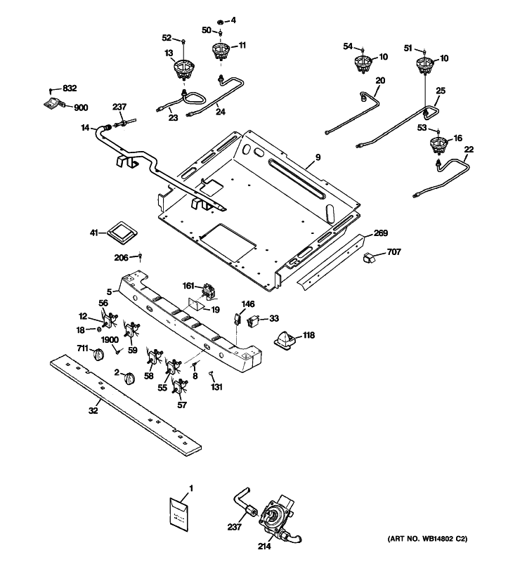 GAS & BURNER PARTS Diagram and Parts List for P2B918SEM4SS  General Electric Range