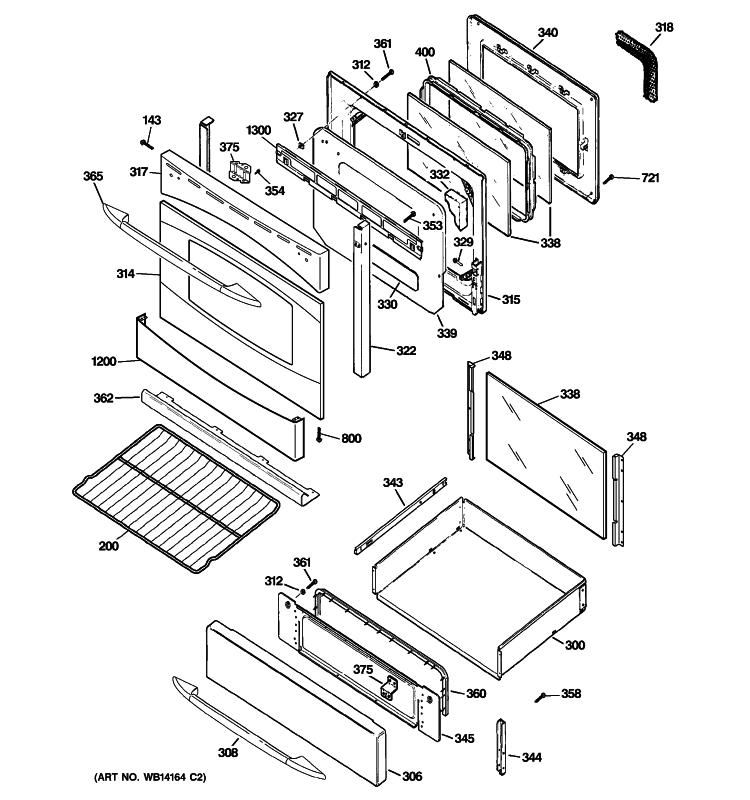 DOOR & DRAWER PARTS Diagram and Parts List for PGB910SEM4SS  General Electric Range