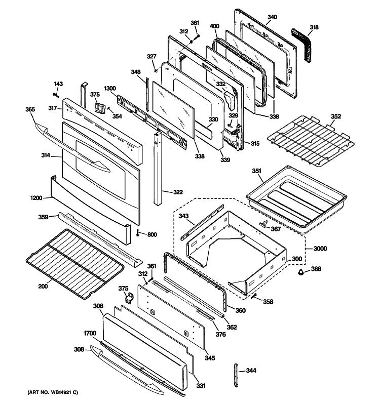 DOOR & DRAWER PARTS Diagram and Parts List for PGB918SEM4SS  General Electric Range