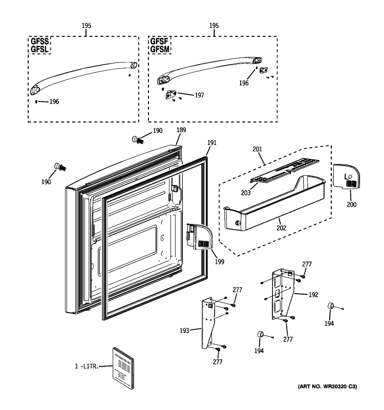 FREEZER DOOR Diagram and Parts List for GFSF6KEXBBB  General Electric Refrigerator