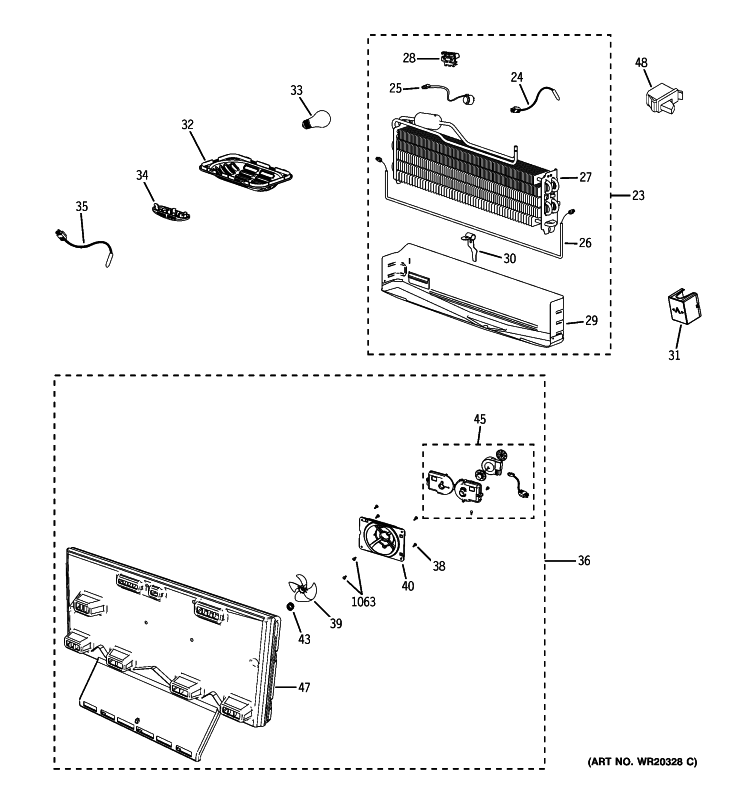 FREEZER SECTION Diagram and Parts List for GFSF6KEXBBB  General Electric Refrigerator