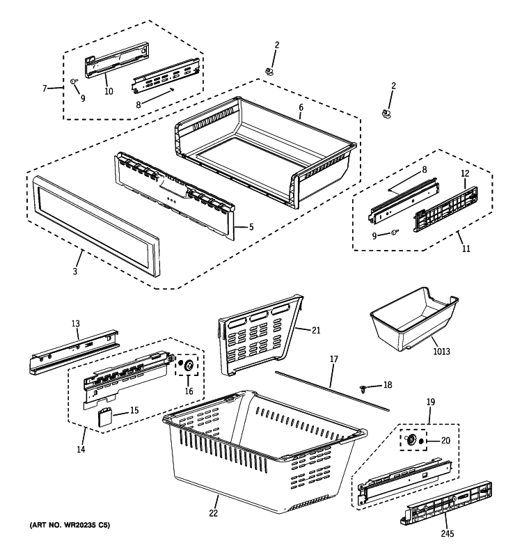 FREEZER SHELVES Diagram and Parts List for GFSF6KEXBBB  General Electric Refrigerator