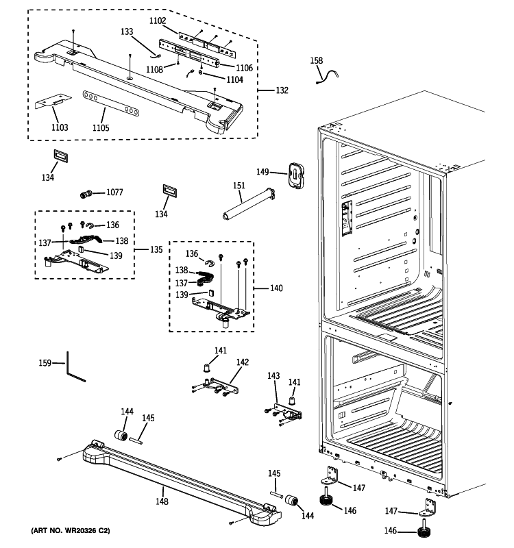 CASE PARTS Diagram and Parts List for GFSF6KEXBBB  General Electric Refrigerator