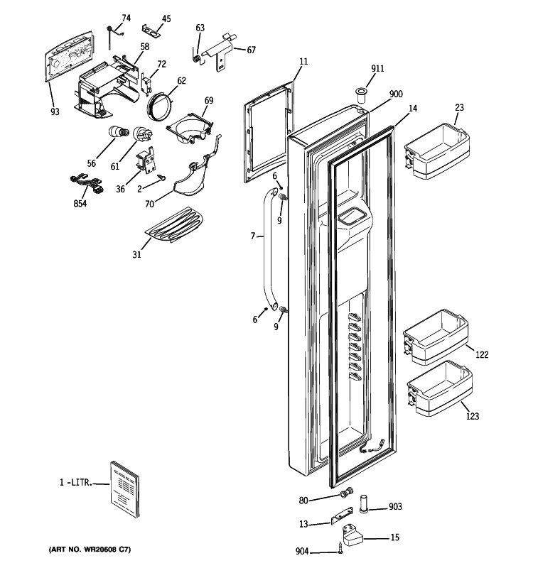 FREEZER DOOR Diagram and Parts List for GSHL5MGXGELS  General Electric Refrigerator