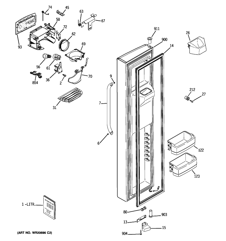 FREEZER DOOR Diagram and Parts List for ESHS5MGXGESS  General Electric Refrigerator