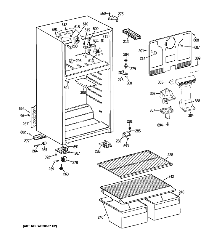 CABINET Diagram and Parts List for HTH16BBXZLCC  Hotpoint Refrigerator