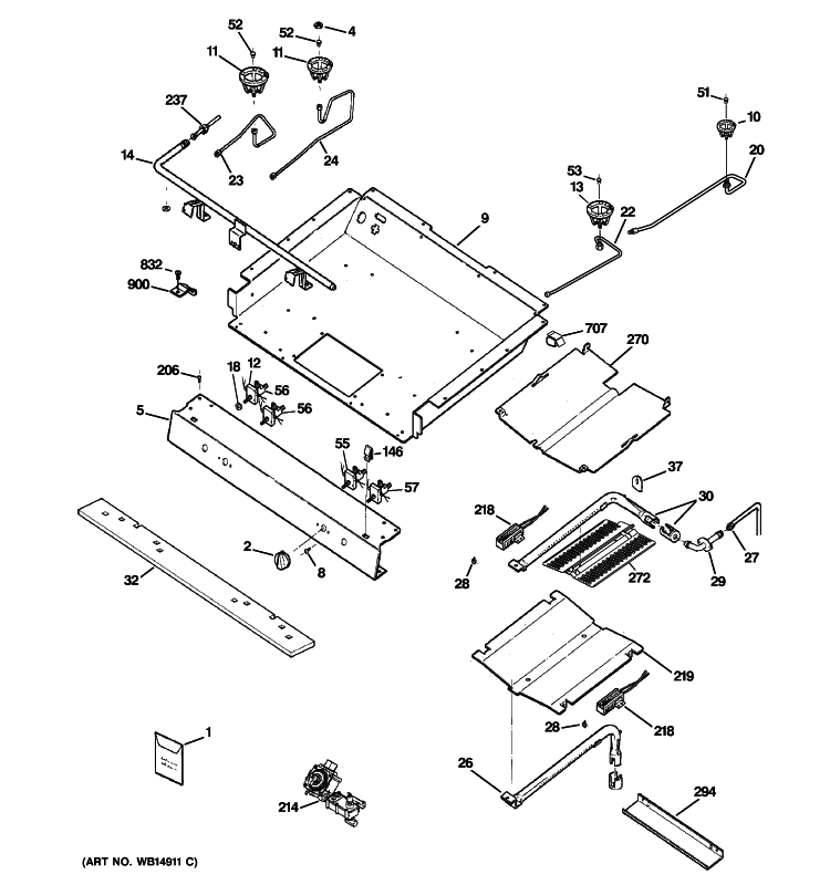 GAS & BURNER PARTS Diagram and Parts List for RGB790DEP3BB  Hotpoint Range