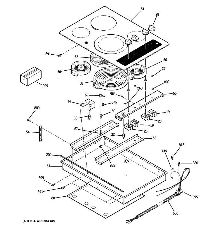 CONTROL PANEL & COOKTOP Diagram and Parts List for JP346BM2BB  General Electric Cooktop