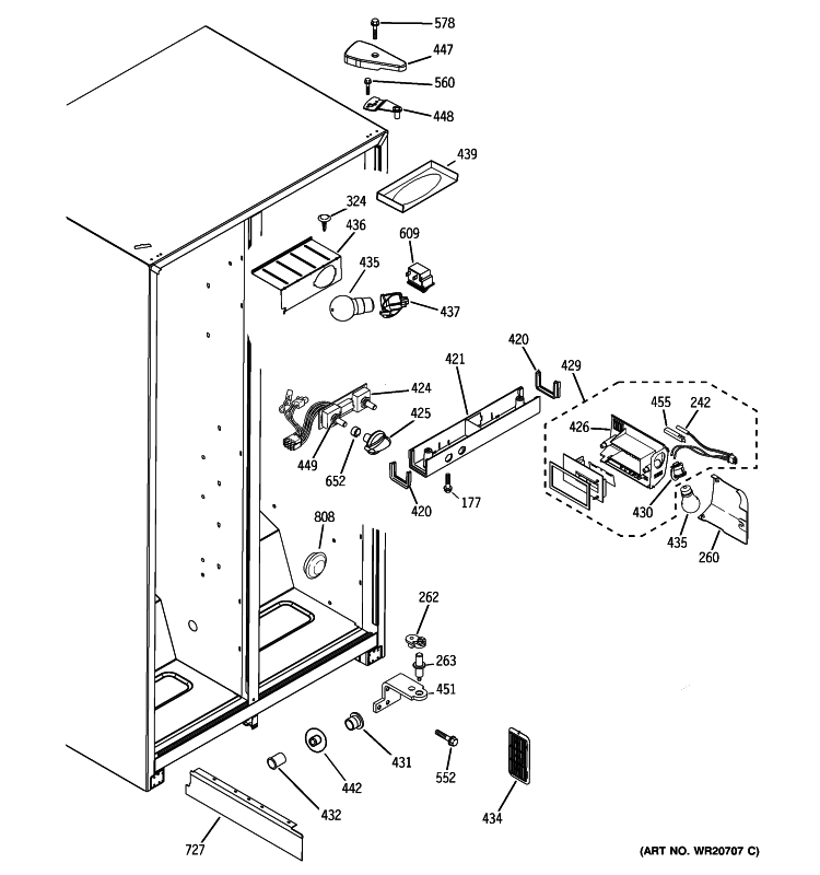 FRESH FOOD SECTION Diagram and Parts List for GSE20IBTNFBB  General Electric Refrigerator