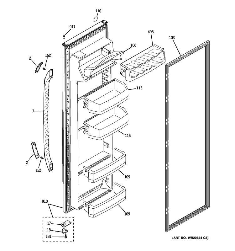 FRESH FOOD DOOR Diagram and Parts List for GSF25IGXNBB  General Electric Refrigerator