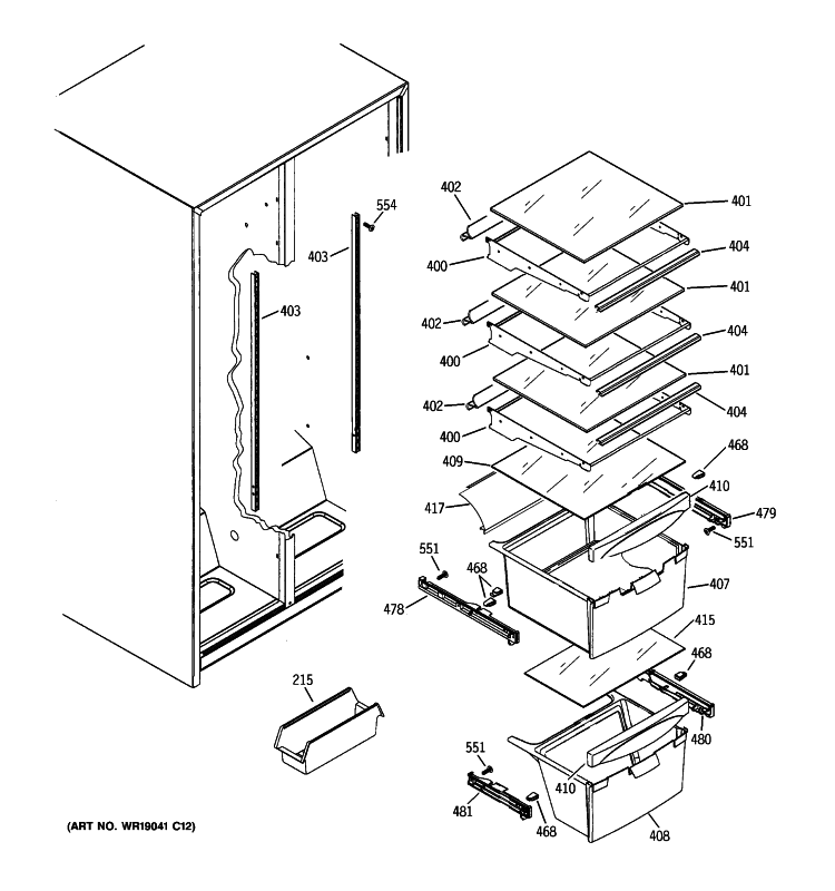 FRESH FOOD SHELVES Diagram and Parts List for GSS20IBTNWW  General Electric Refrigerator