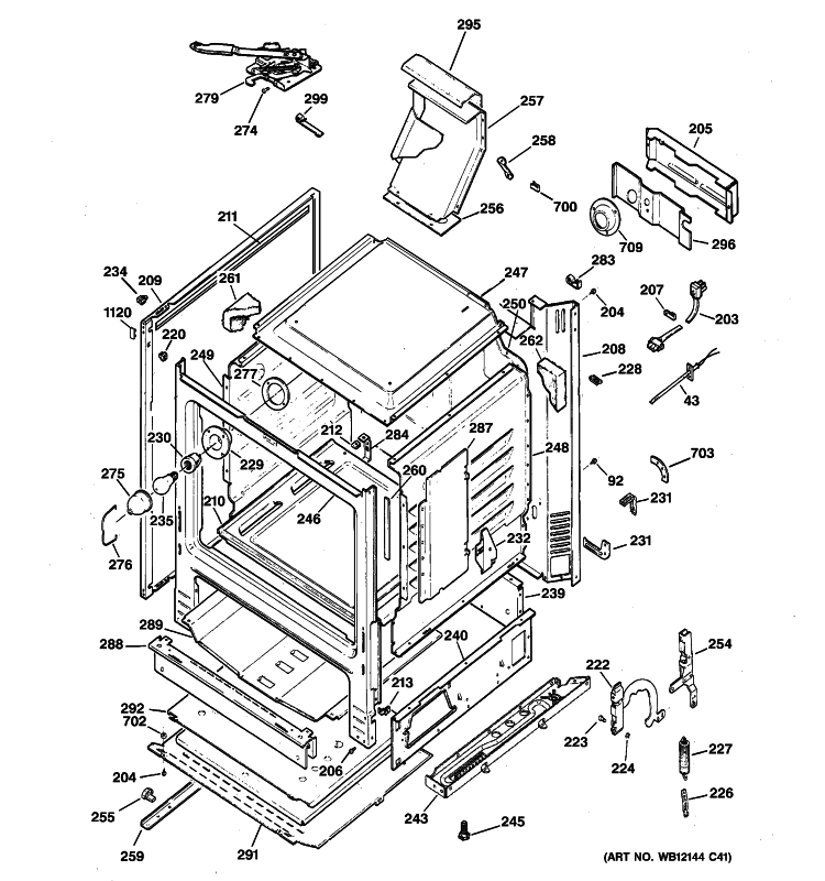 BODY PARTS Diagram and Parts List for JGB280DER1CC  General Electric Range
