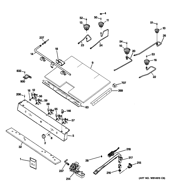 GAS & BURNER PARTS Diagram and Parts List for JGBS80SEM4SS  General Electric Range
