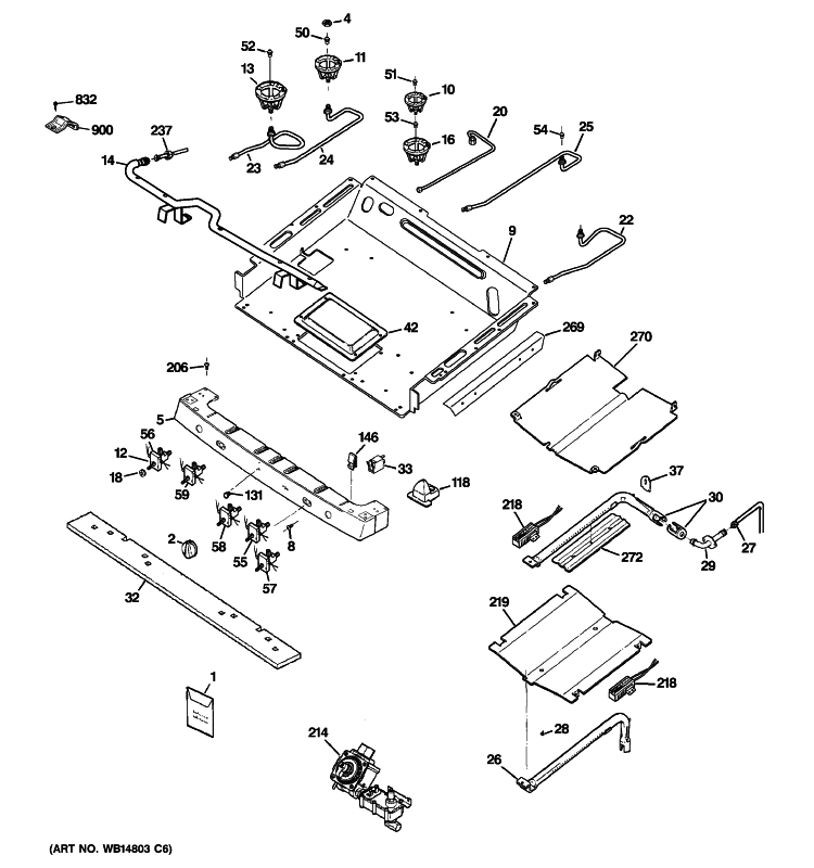 GAS & BURNER PARTS Diagram and Parts List for PGB908SEM3SS  General Electric Range