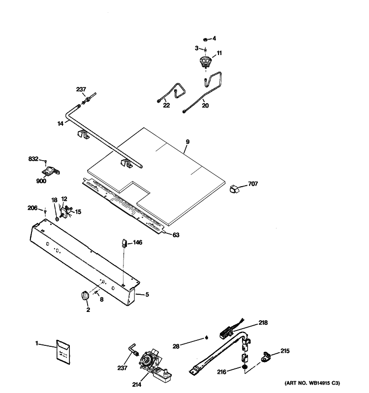 GAS & BURNER PARTS Diagram and Parts List for JGBS19DEN5WW  General Electric Range