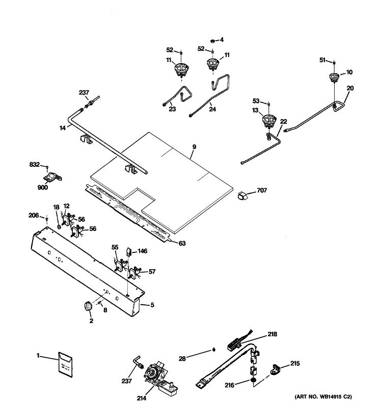 GAS & BURNER PARTS Diagram and Parts List for JGBS24DEM4CC  General Electric Range